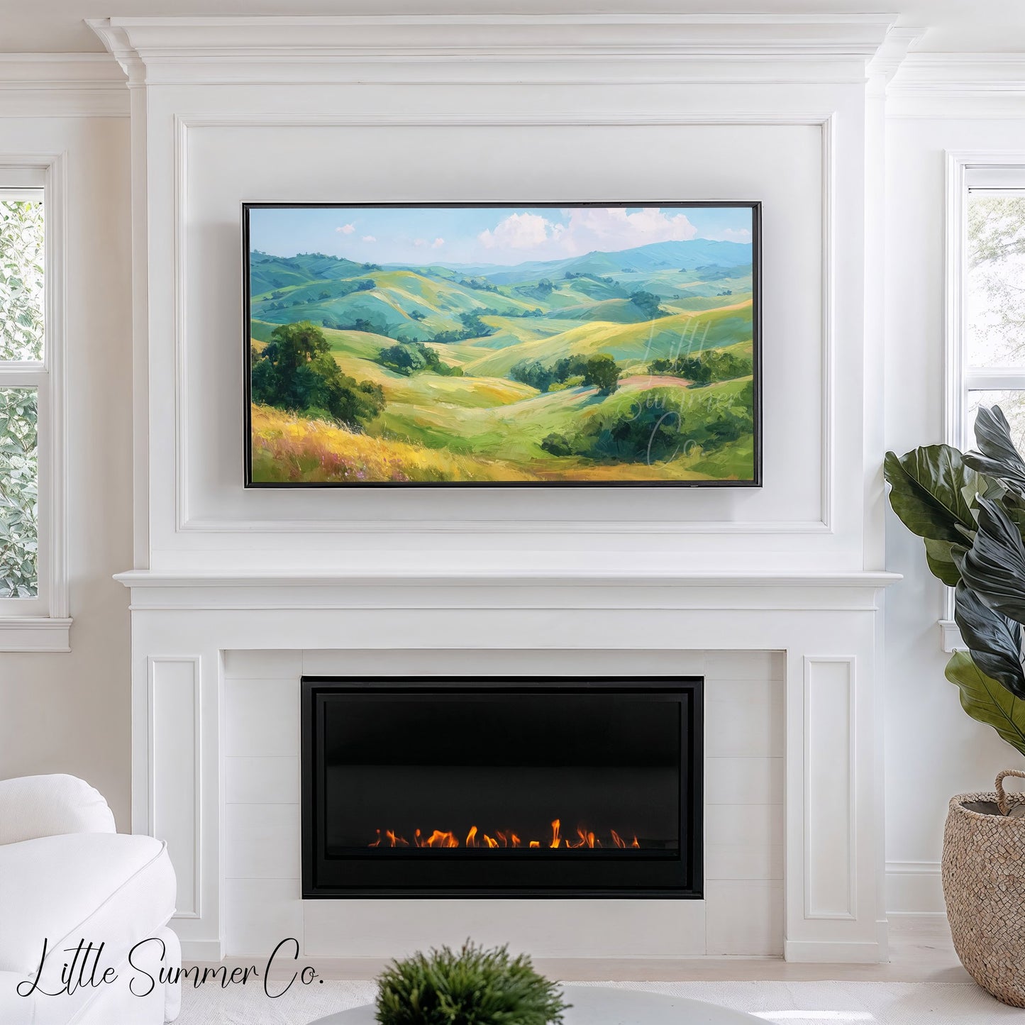 Golden Rolling Hills Frame TV Art displayed on a TV