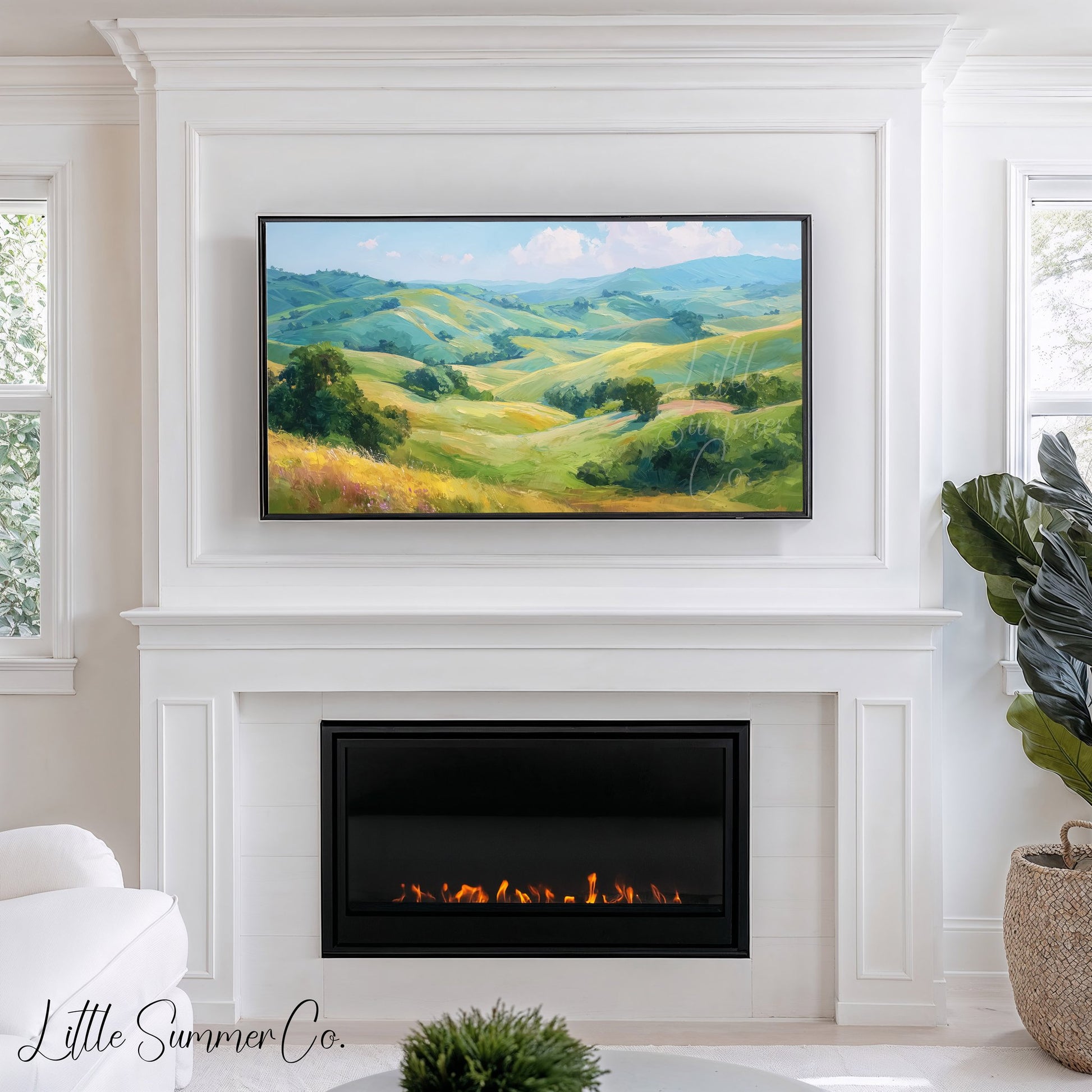 Golden Rolling Hills Frame TV Art displayed on a TV