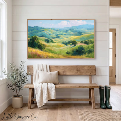 Golden Rolling Hills Frame TV Art displayed on a TV