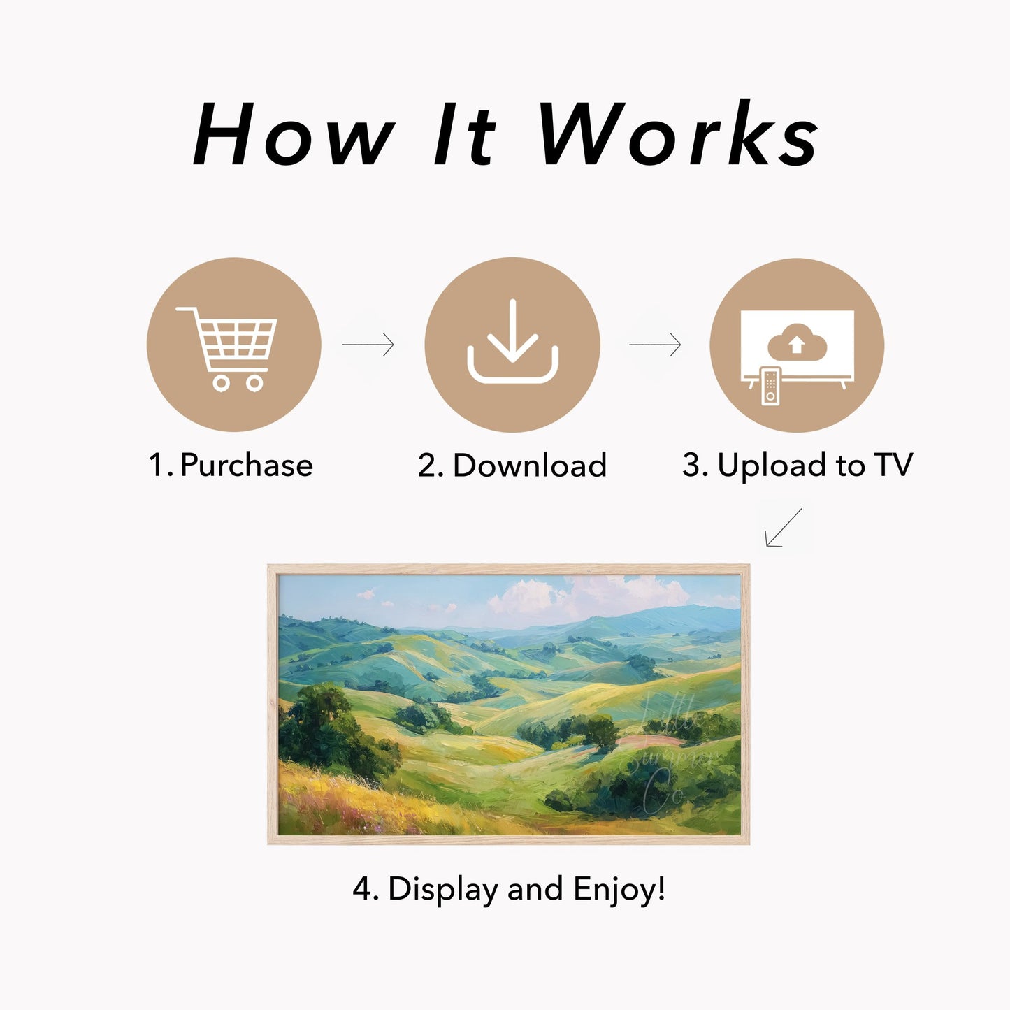 Golden Rolling Hills Frame TV Art displayed on a TV
