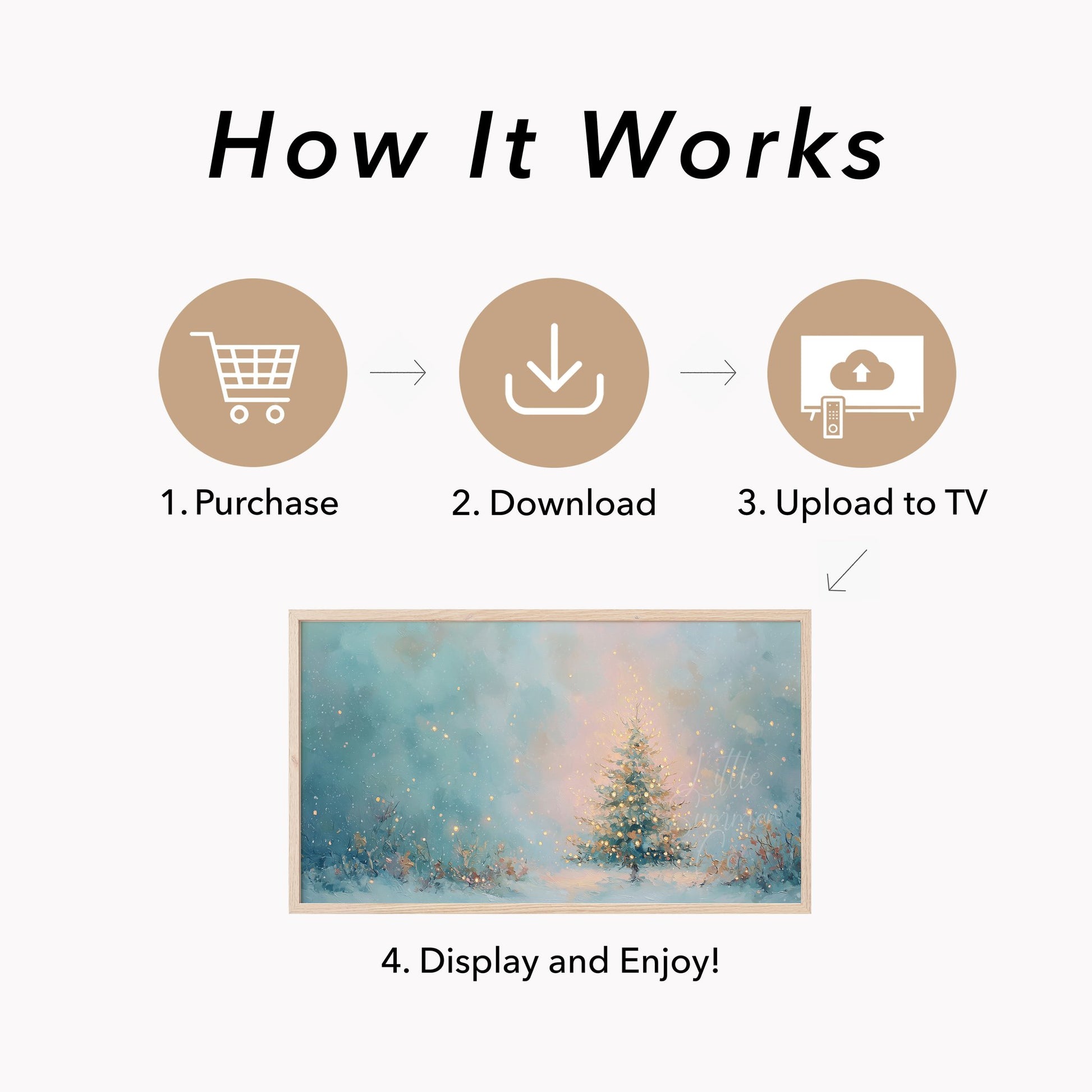Glowing Christmas Tree in Snow Frame TV Art displayed on a TV