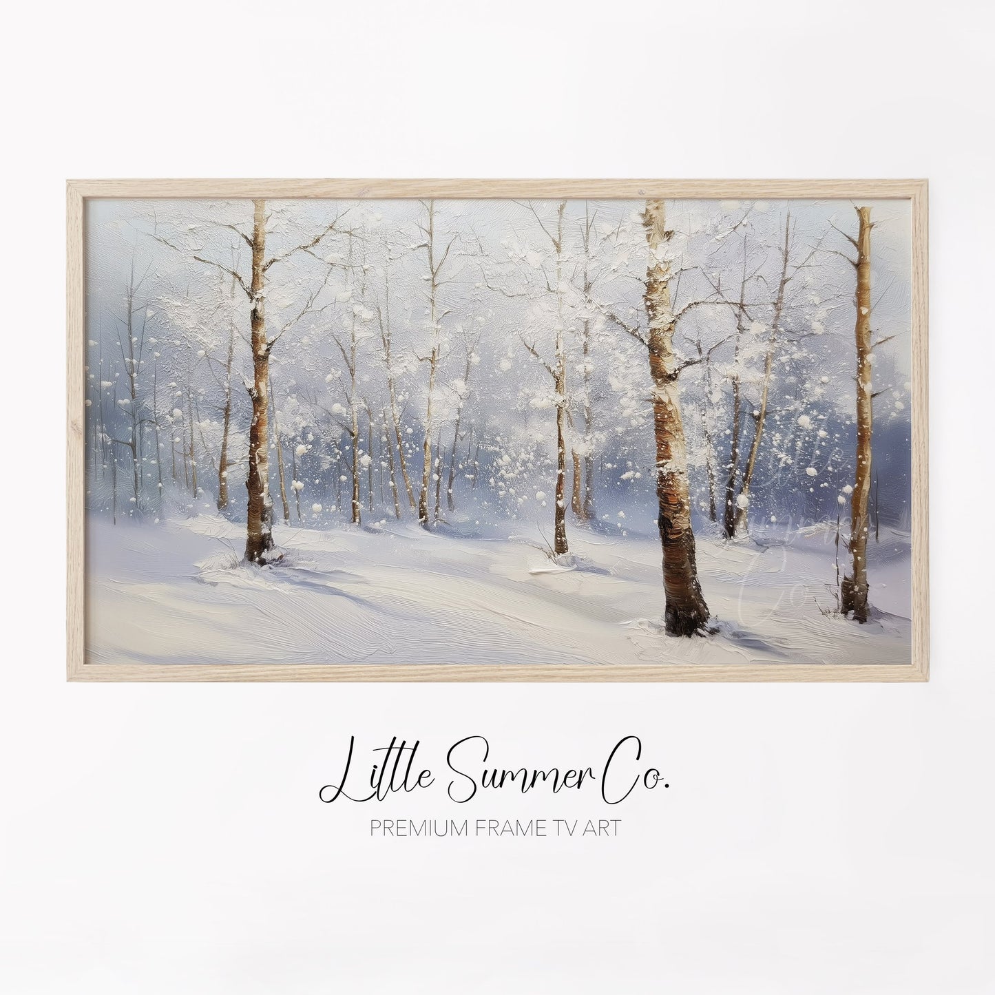 Snowy Birch Forest Frame TV Art displayed on a TV