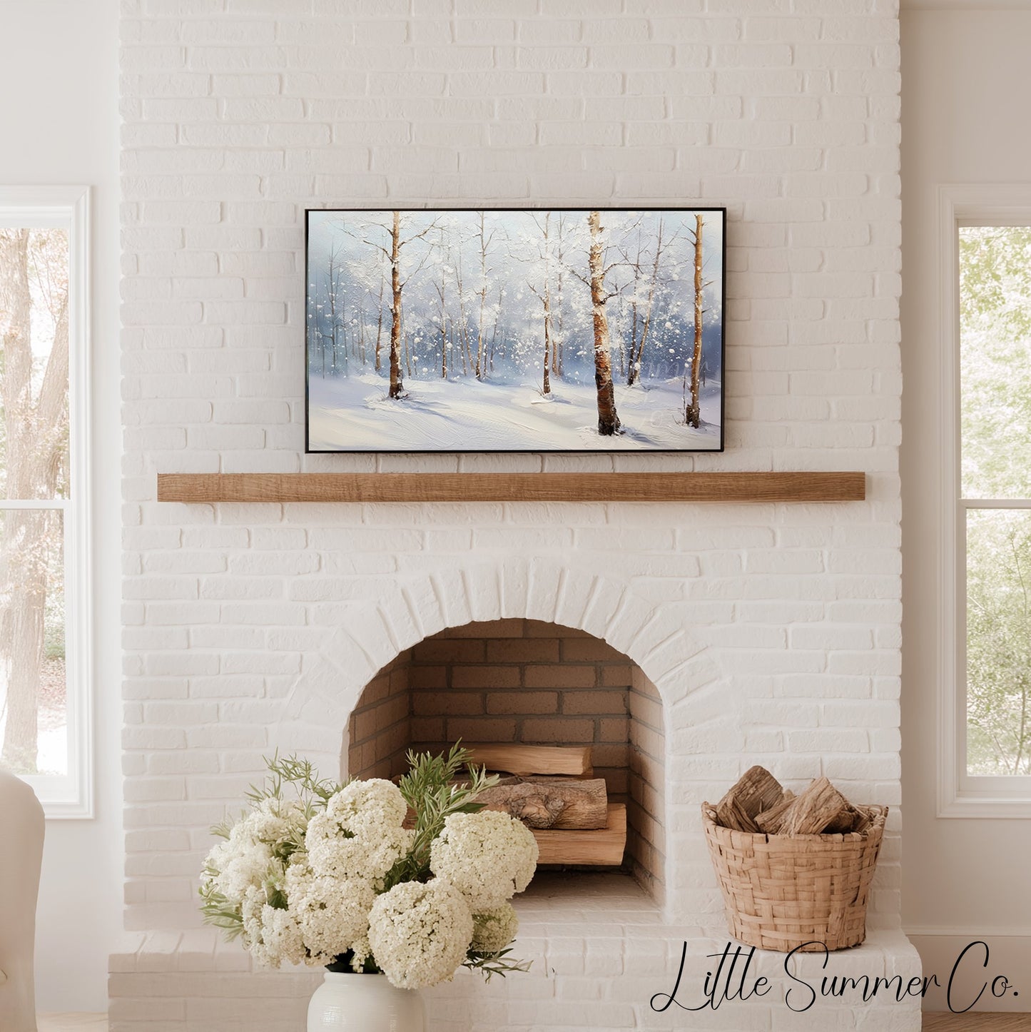 Snowy Birch Forest Frame TV Art displayed on a TV