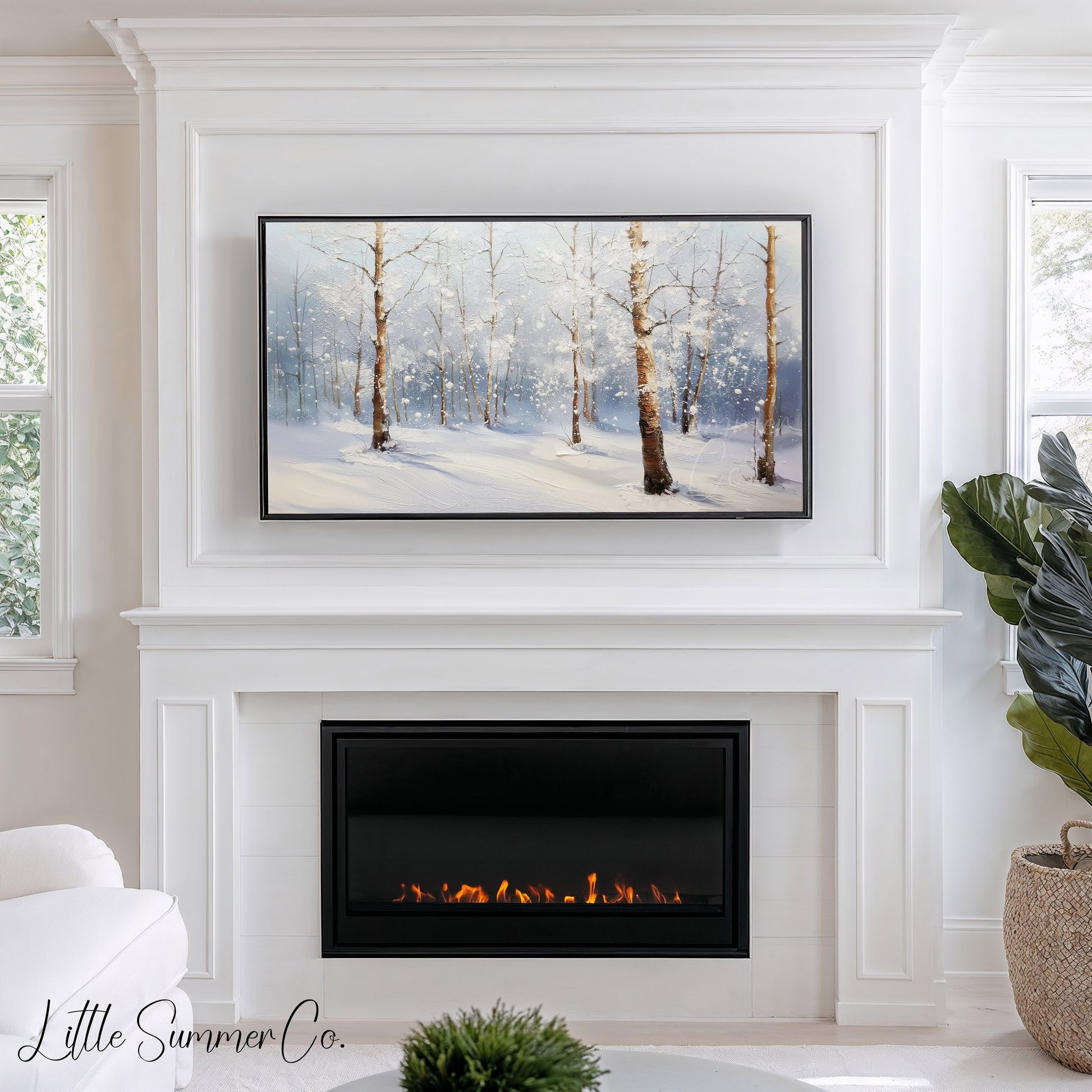 Snowy Birch Forest Frame TV Art displayed on a TV