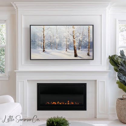 Snowy Birch Forest Frame TV Art displayed on a TV