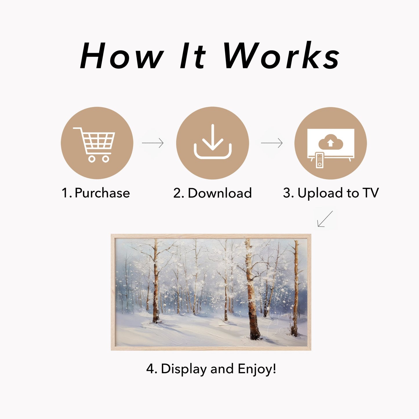 Snowy Birch Forest Frame TV Art displayed on a TV