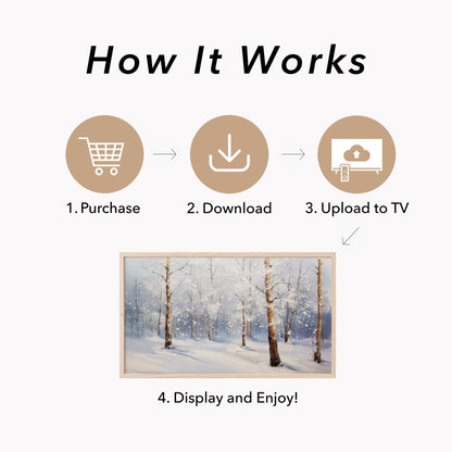 Snowy Birch Forest Frame TV Art displayed on a TV