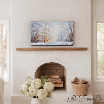 Snowy Forest Path Frame TV Art displayed on a TV