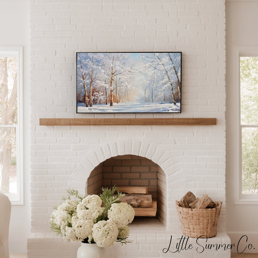 Snowy Forest Path Frame TV Art displayed on a TV