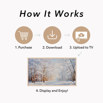 Snowy Forest Path Frame TV Art displayed on a TV