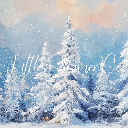 Snow Covered Pine Trees Frame TV Art displayed on a TV