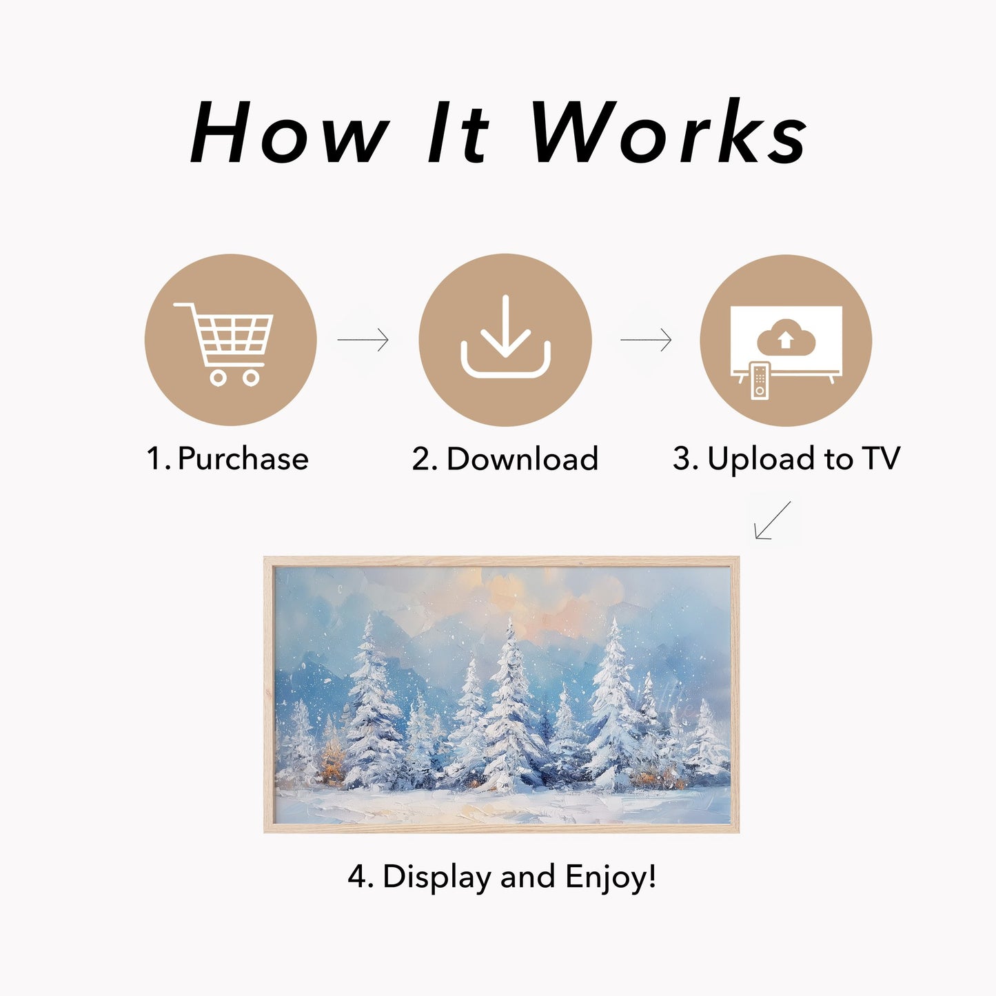Snow Covered Pine Trees Frame TV Art displayed on a TV