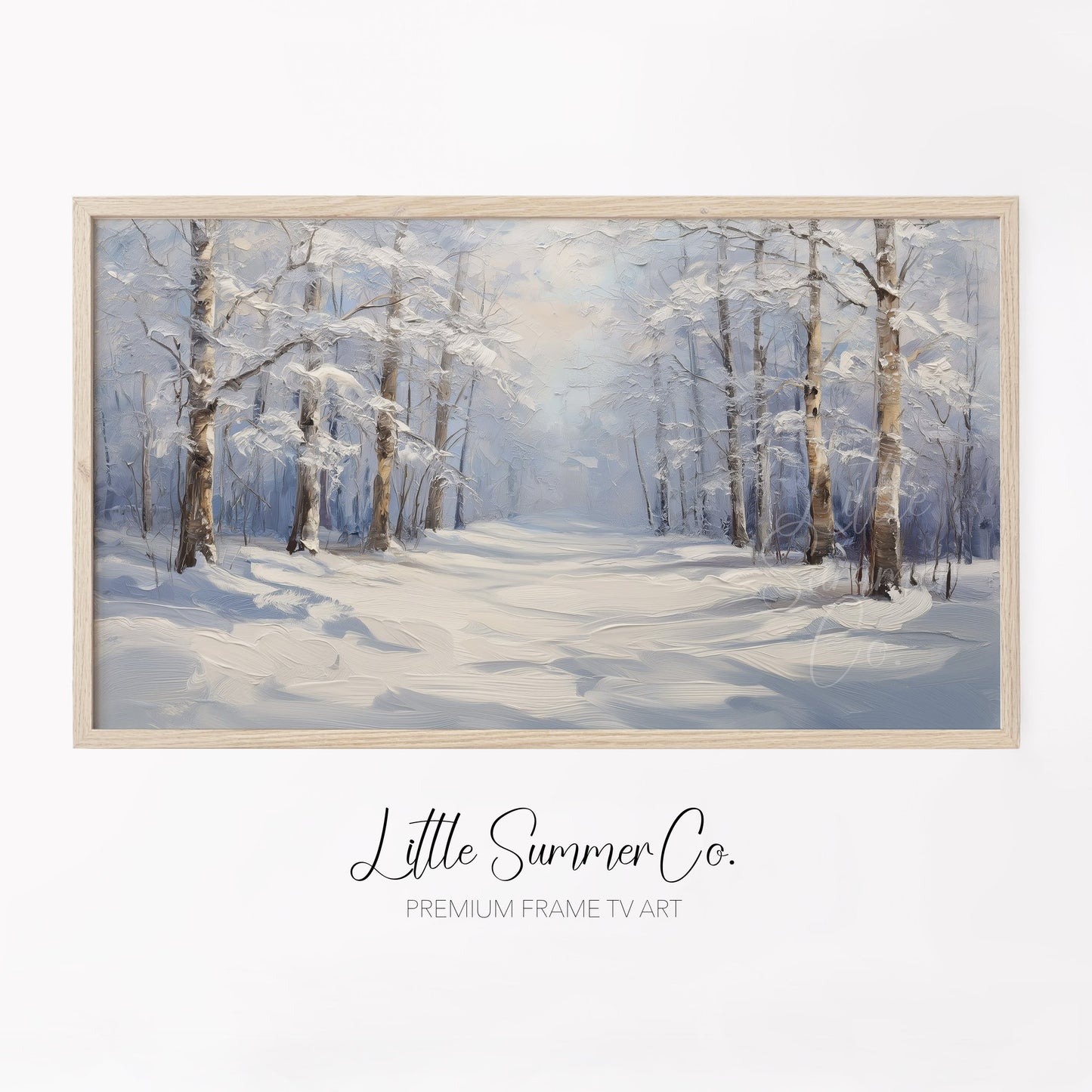 Quiet Snowy Forest Path Frame TV Art displayed on a TV