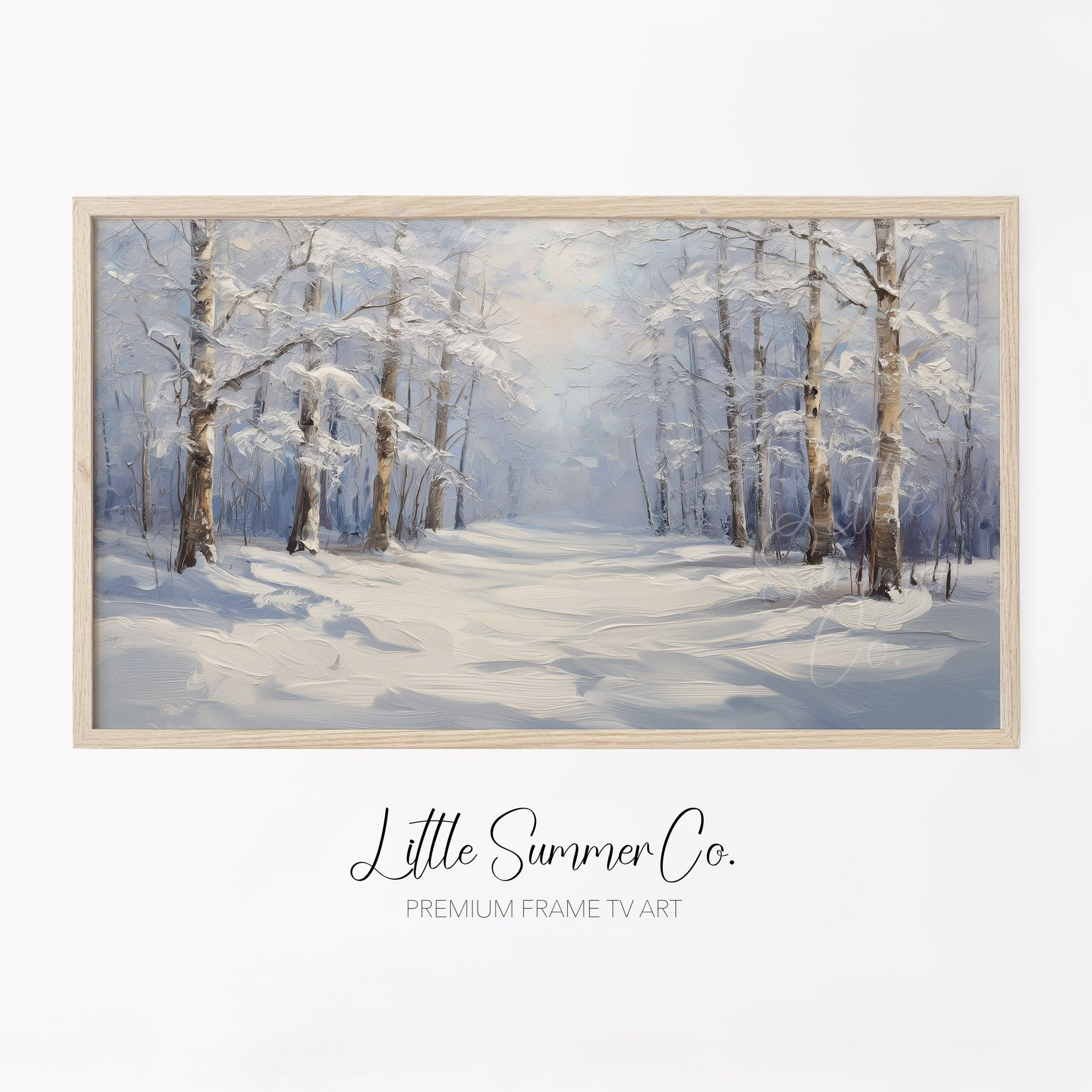 Quiet Snowy Forest Path Frame TV Art displayed on a TV