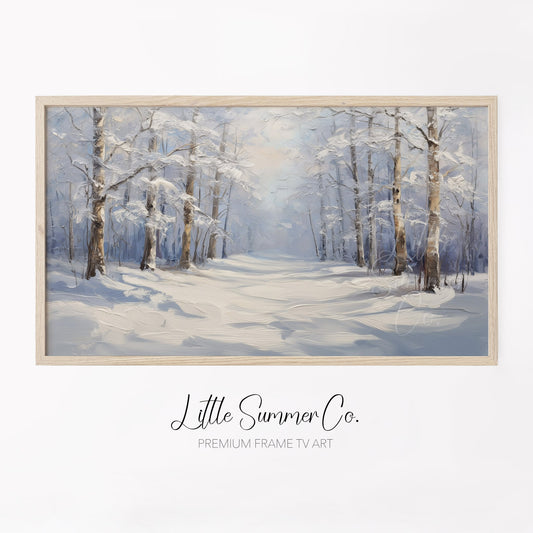 Quiet Snowy Forest Path Frame TV Art displayed on a TV