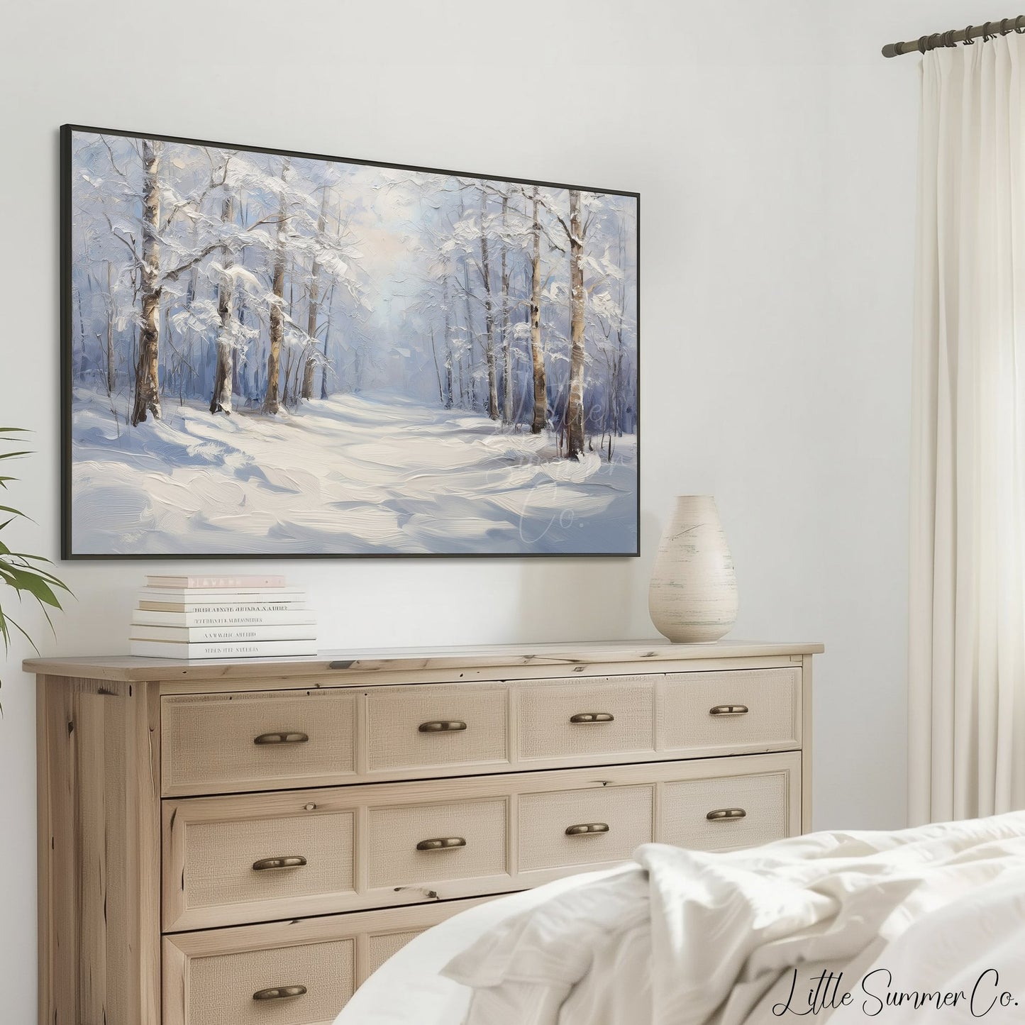 Quiet Snowy Forest Path Frame TV Art displayed on a TV
