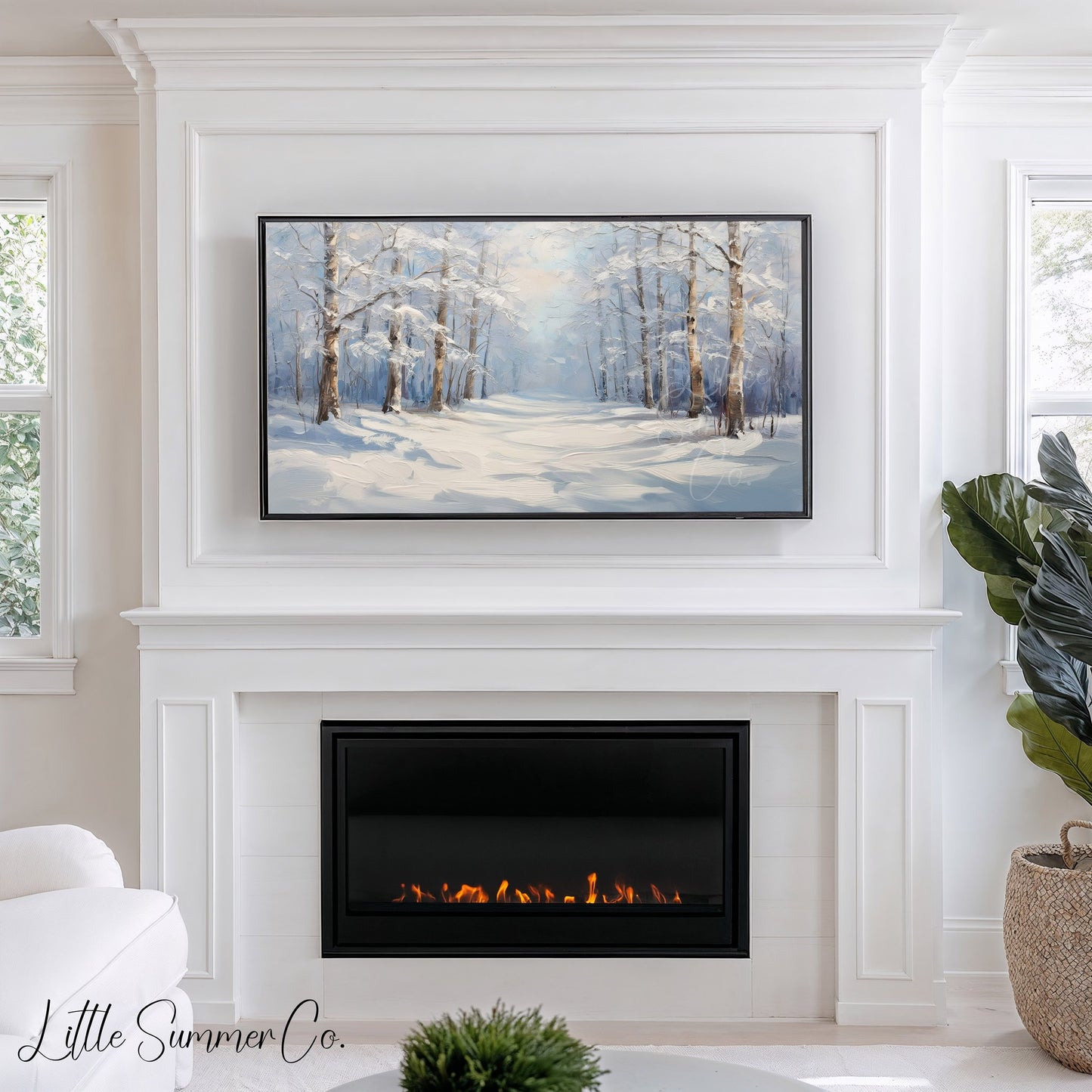 Quiet Snowy Forest Path Frame TV Art displayed on a TV