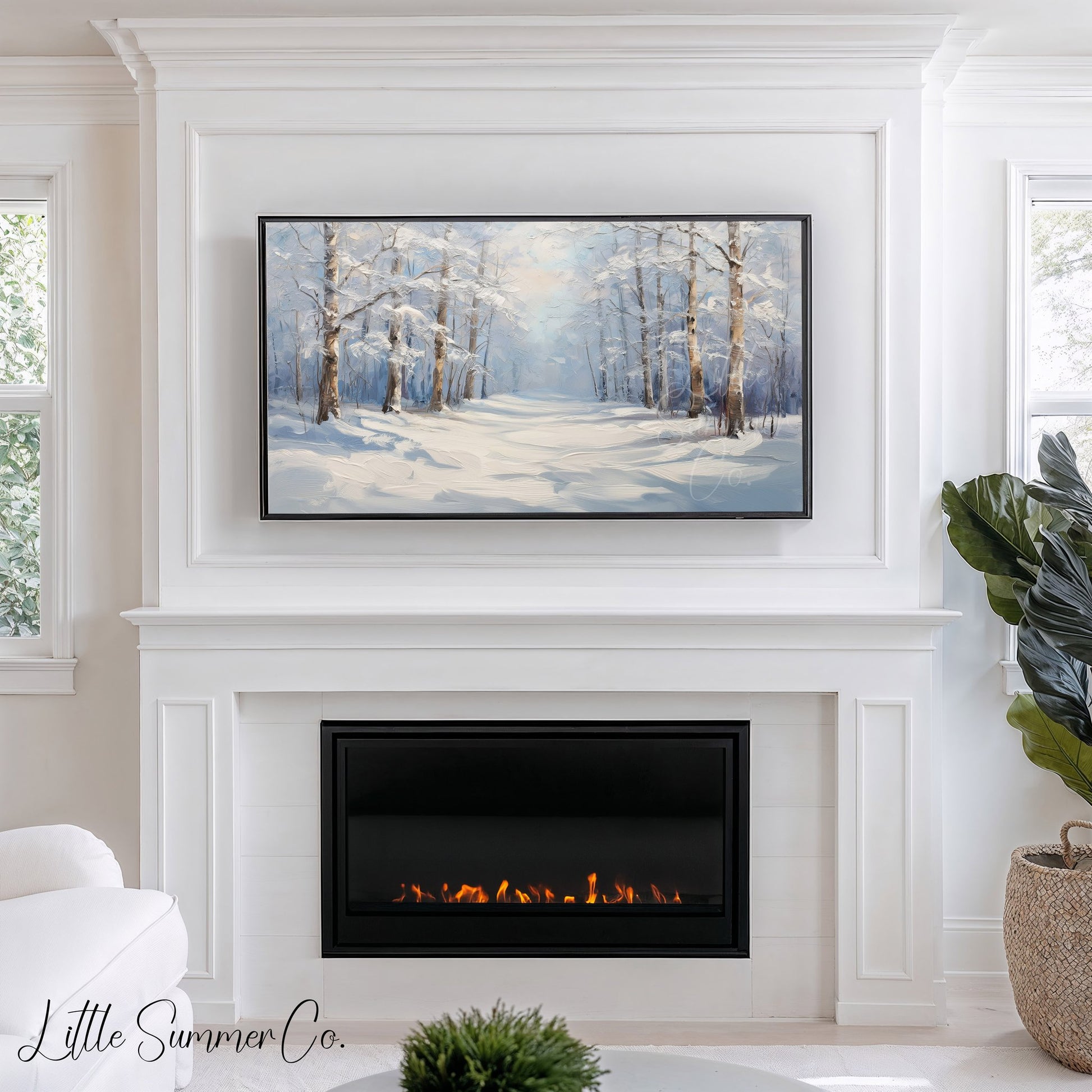 Quiet Snowy Forest Path Frame TV Art displayed on a TV
