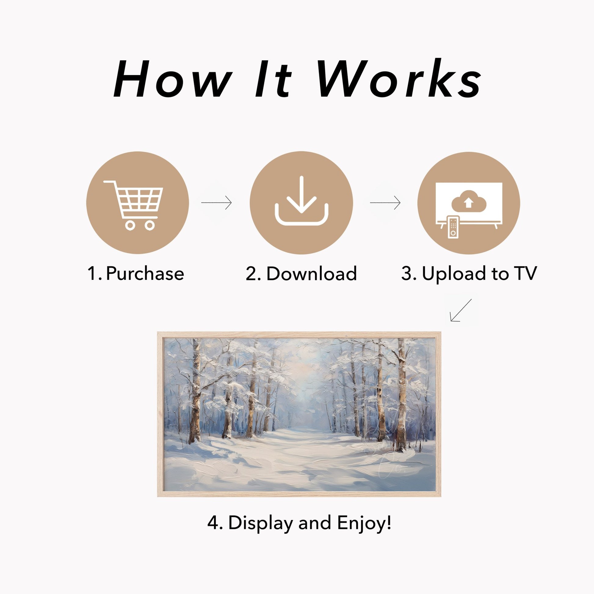 Quiet Snowy Forest Path Frame TV Art displayed on a TV