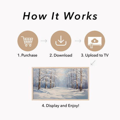 Quiet Snowy Forest Path Frame TV Art displayed on a TV