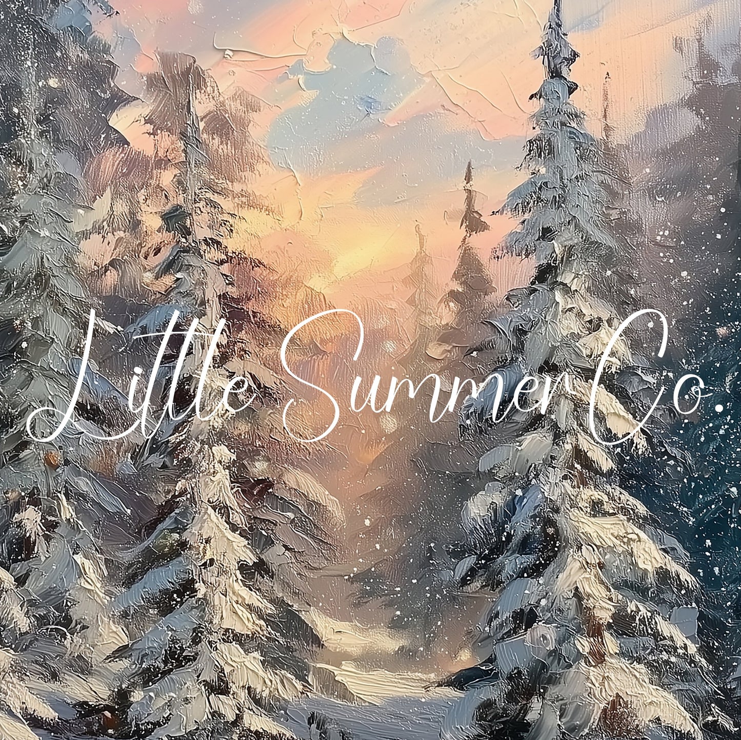 Snowy Pine Forest Sunset Frame TV Art displayed on a TV