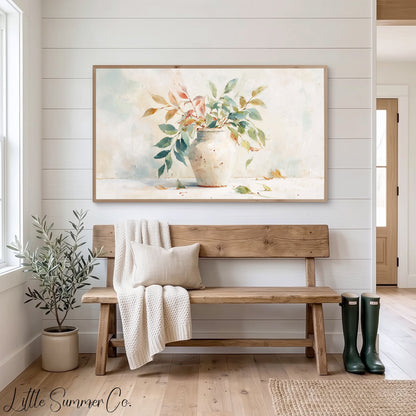 Leafy Vase Frame TV Art displayed on a TV