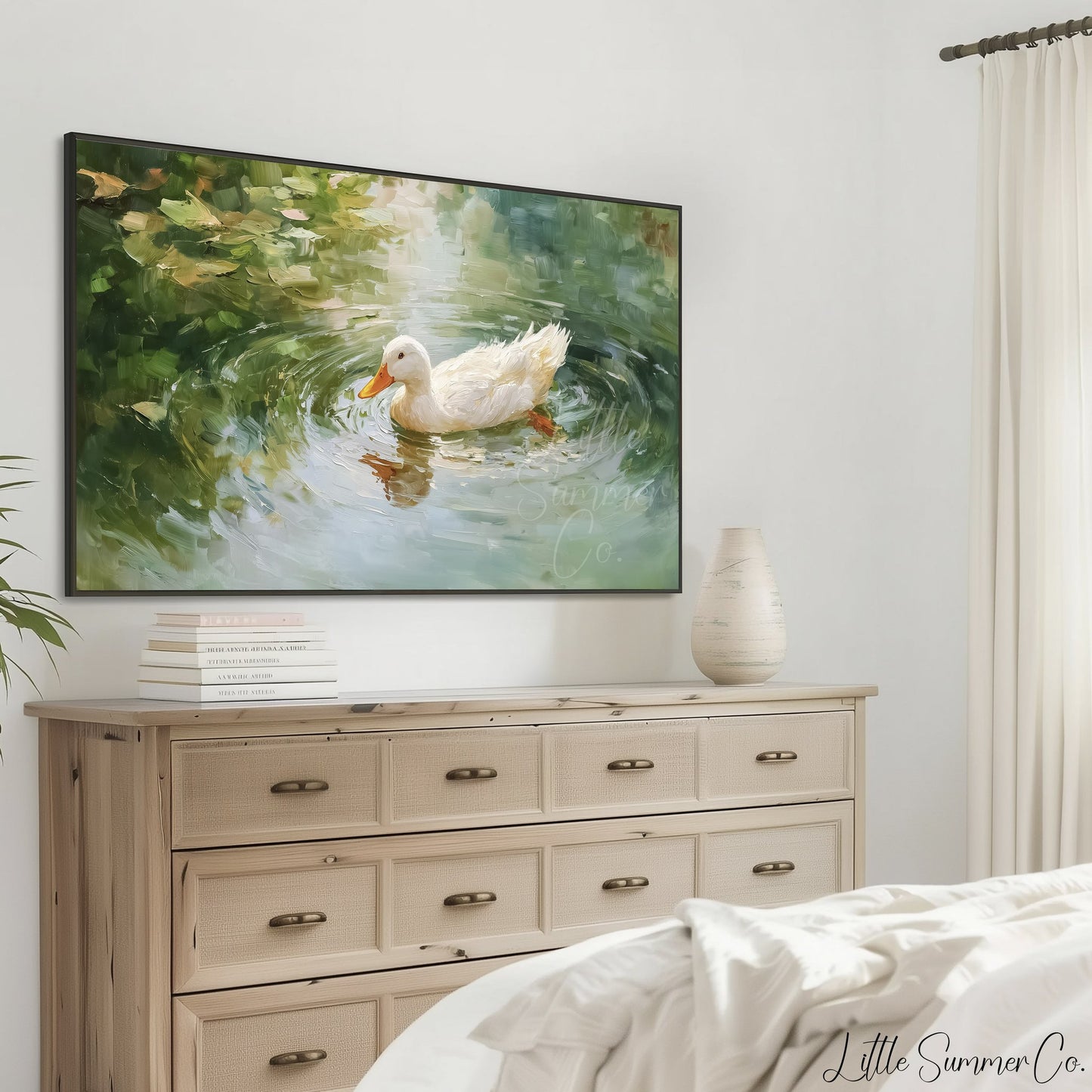 White Duck Frame TV Art displayed on a TV