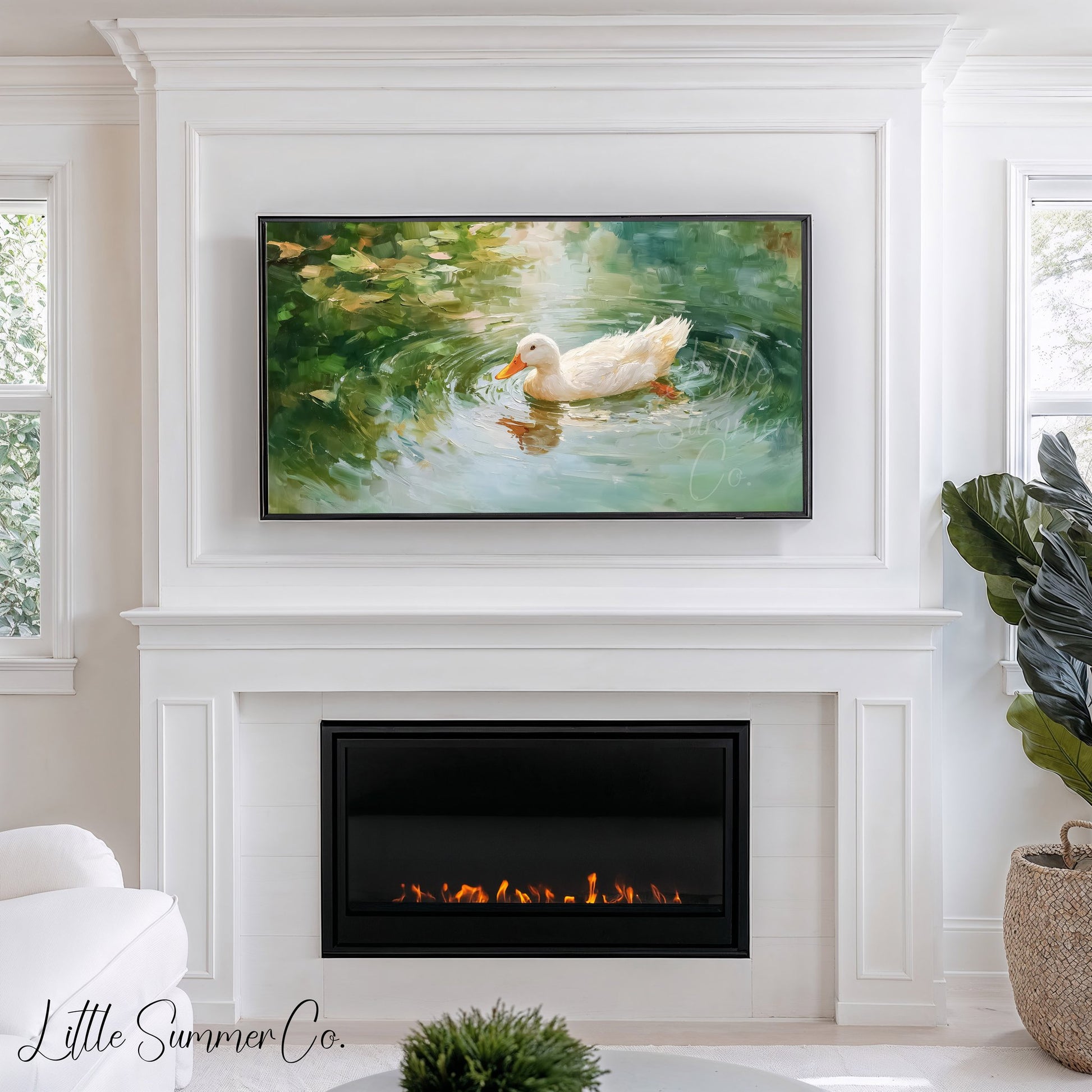 White Duck Frame TV Art displayed on a TV