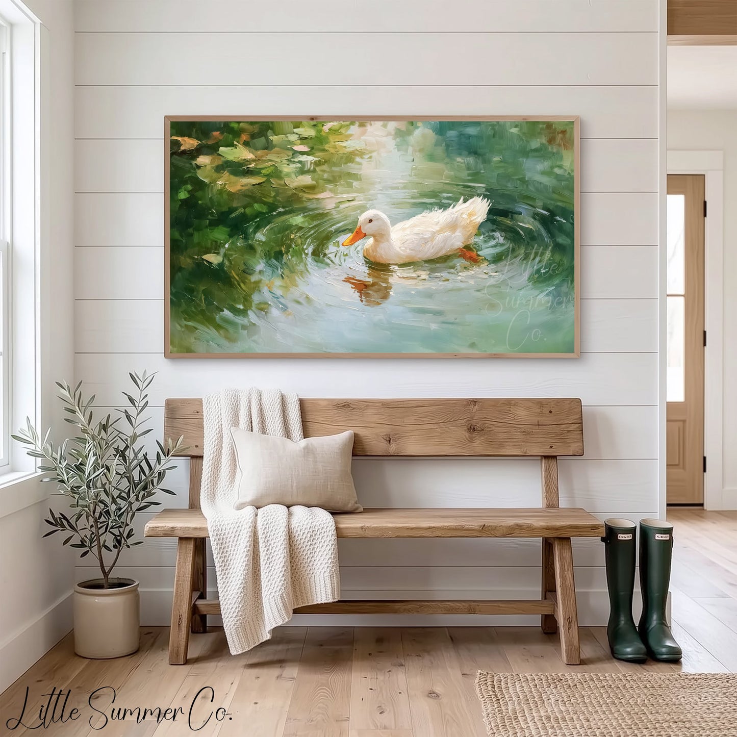 White Duck Frame TV Art displayed on a TV