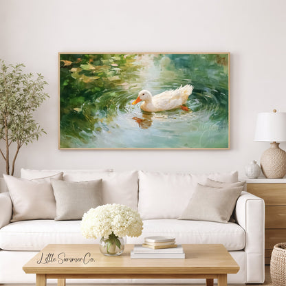 White Duck Frame TV Art displayed on a TV