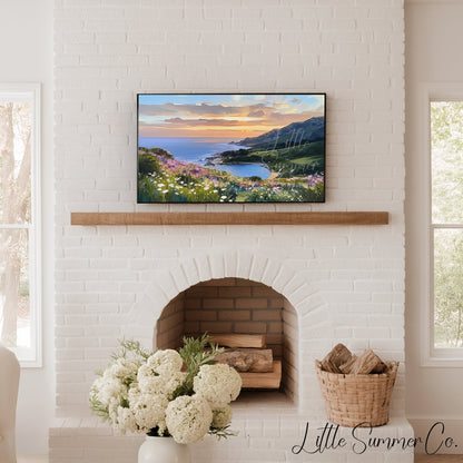 Wildflower Coastal Bay Sunset Frame TV Art displayed on a TV