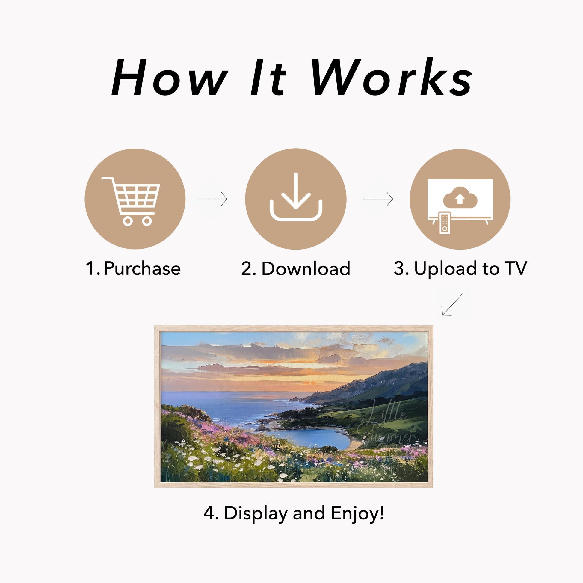 Wildflower Coastal Bay Sunset Frame TV Art displayed on a TV