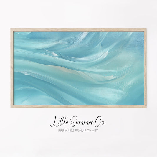 Turquoise Waves Frame TV Art displayed on a TV