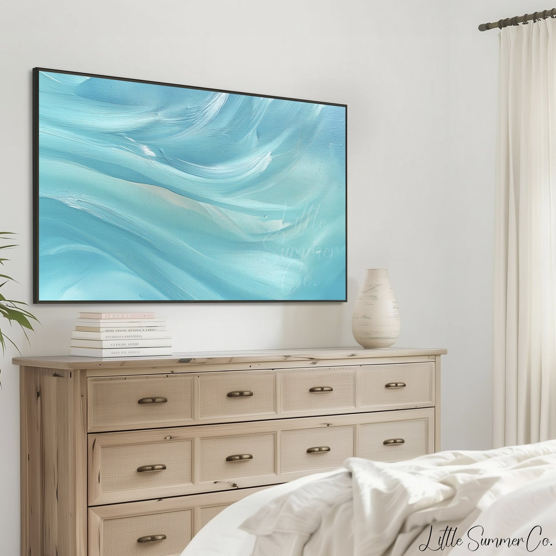 Turquoise Waves Frame TV Art displayed on a TV