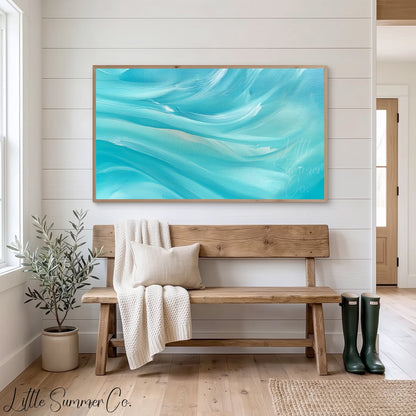 Turquoise Waves Frame TV Art displayed on a TV