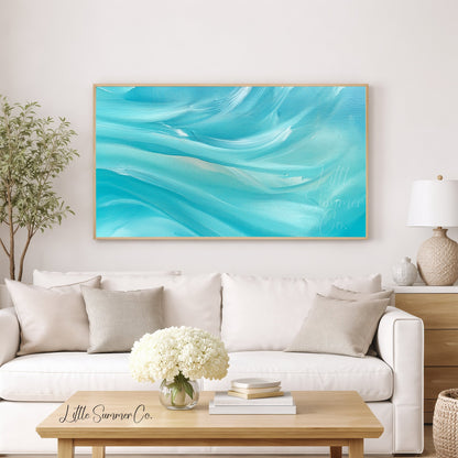 Turquoise Waves Frame TV Art displayed on a TV