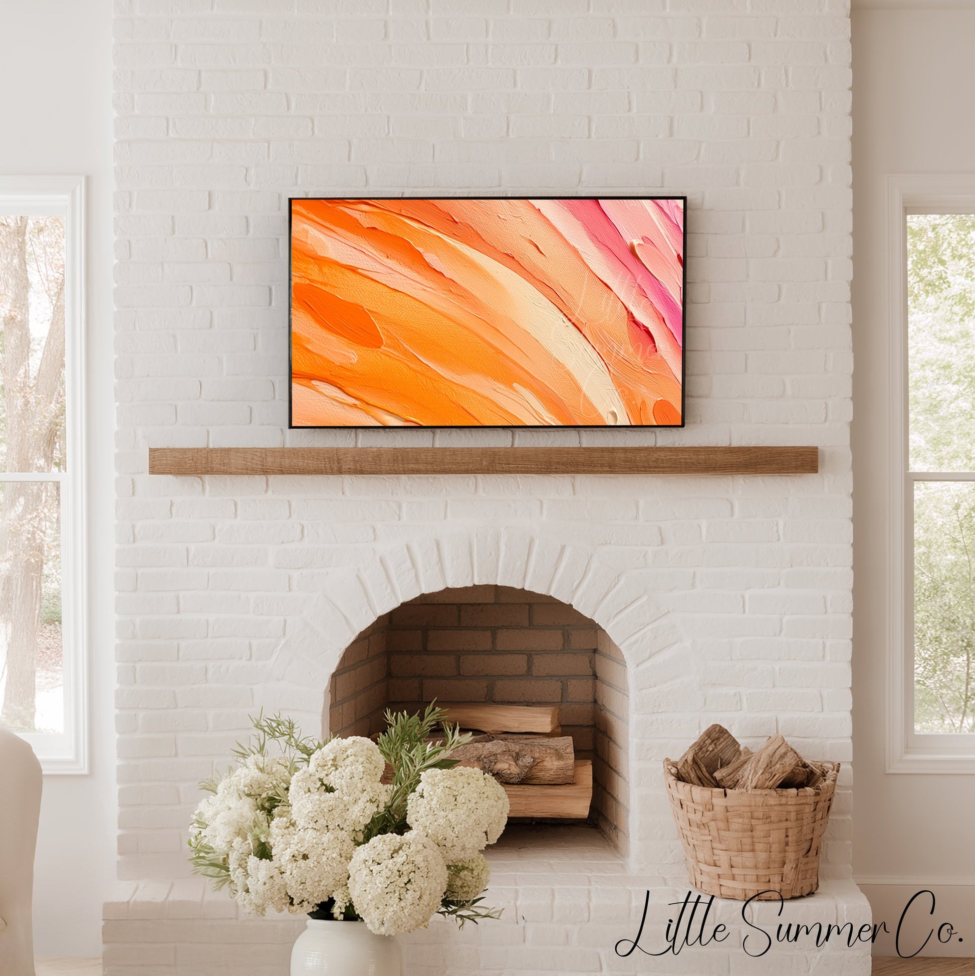 Orange Sunset Frame TV Art displayed on a TV