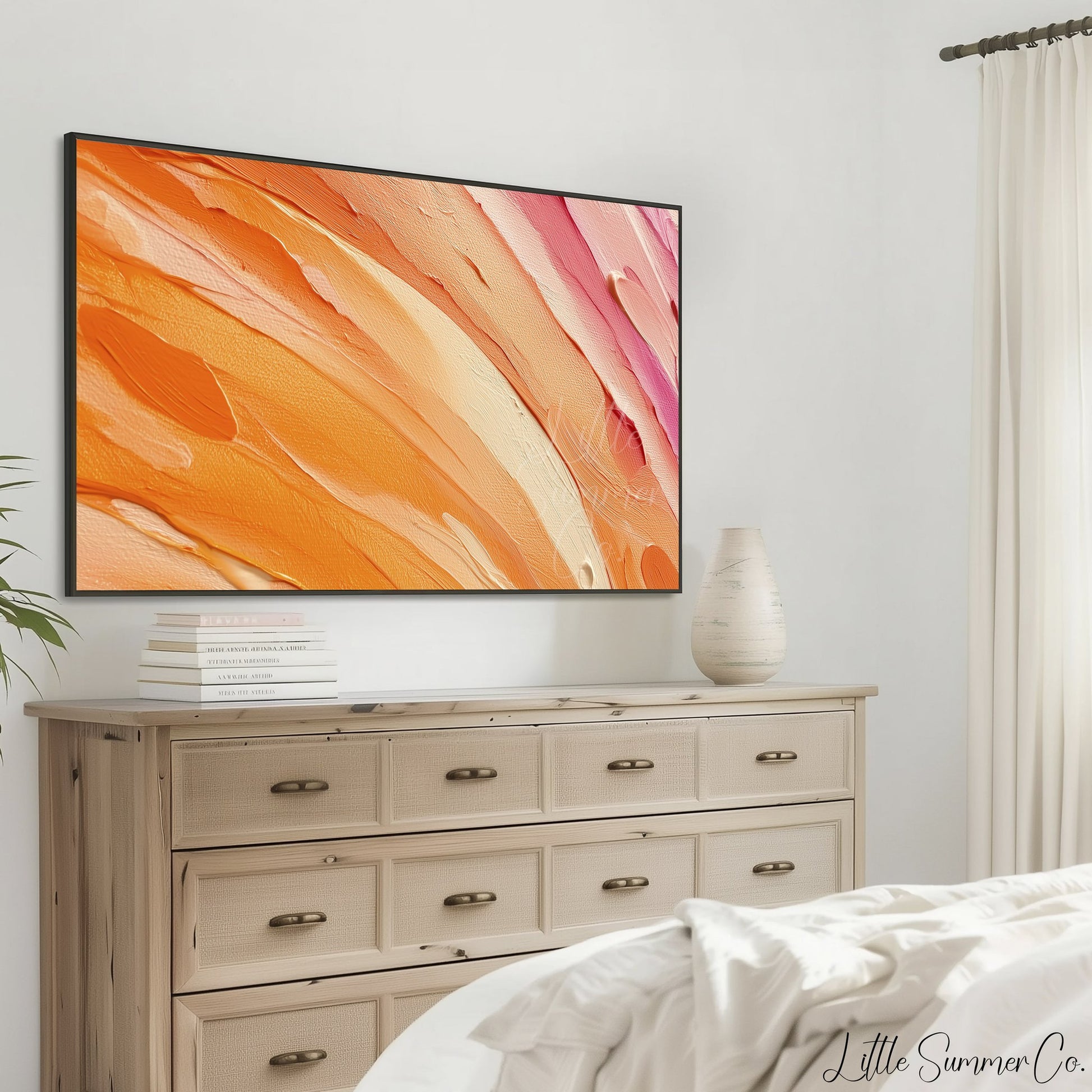 Orange Sunset Frame TV Art displayed on a TV