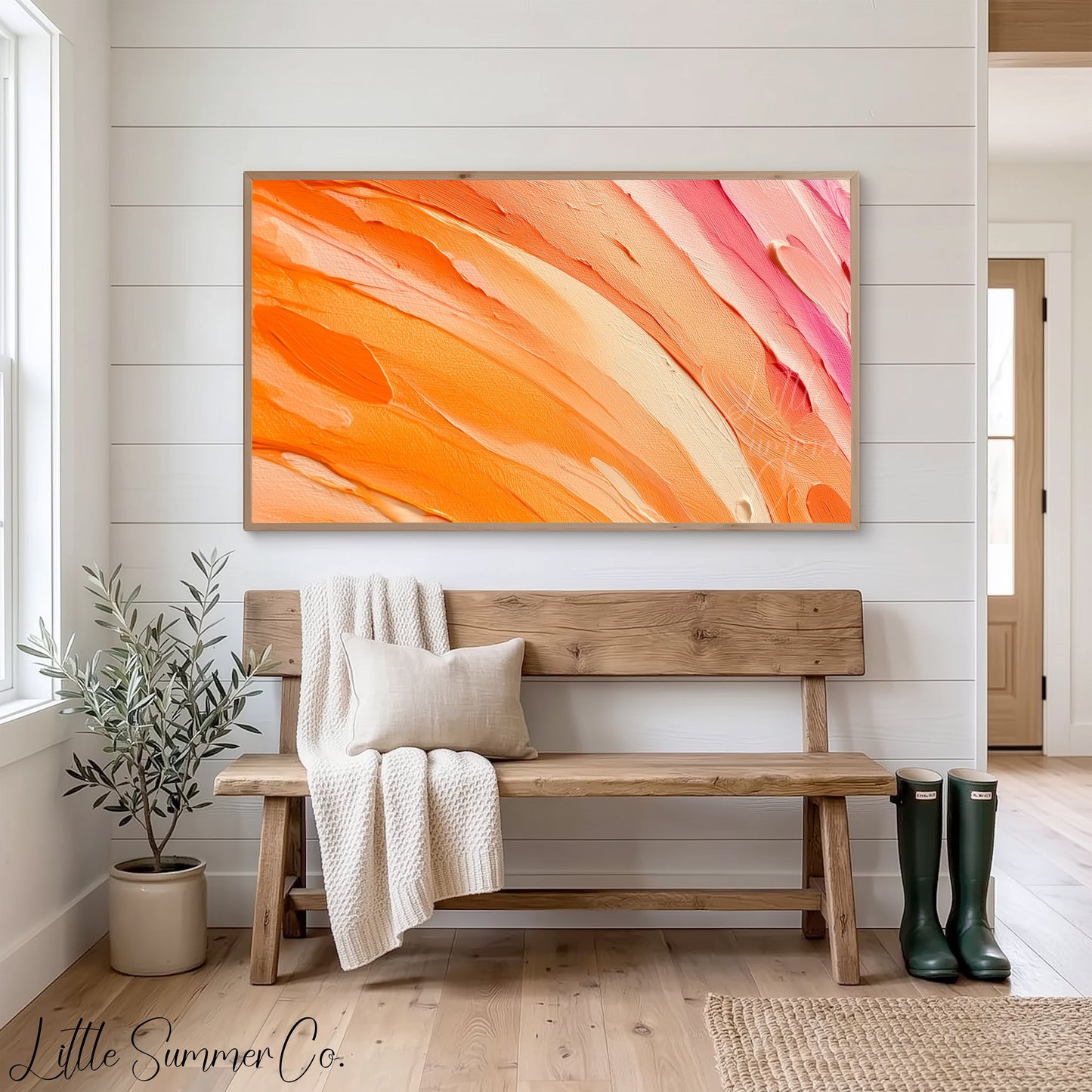 Orange Sunset Frame TV Art displayed on a TV