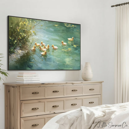 Ducklings Frame TV Art displayed on a TV