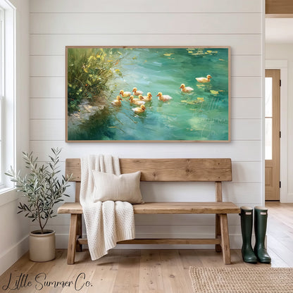 Ducklings Frame TV Art displayed on a TV