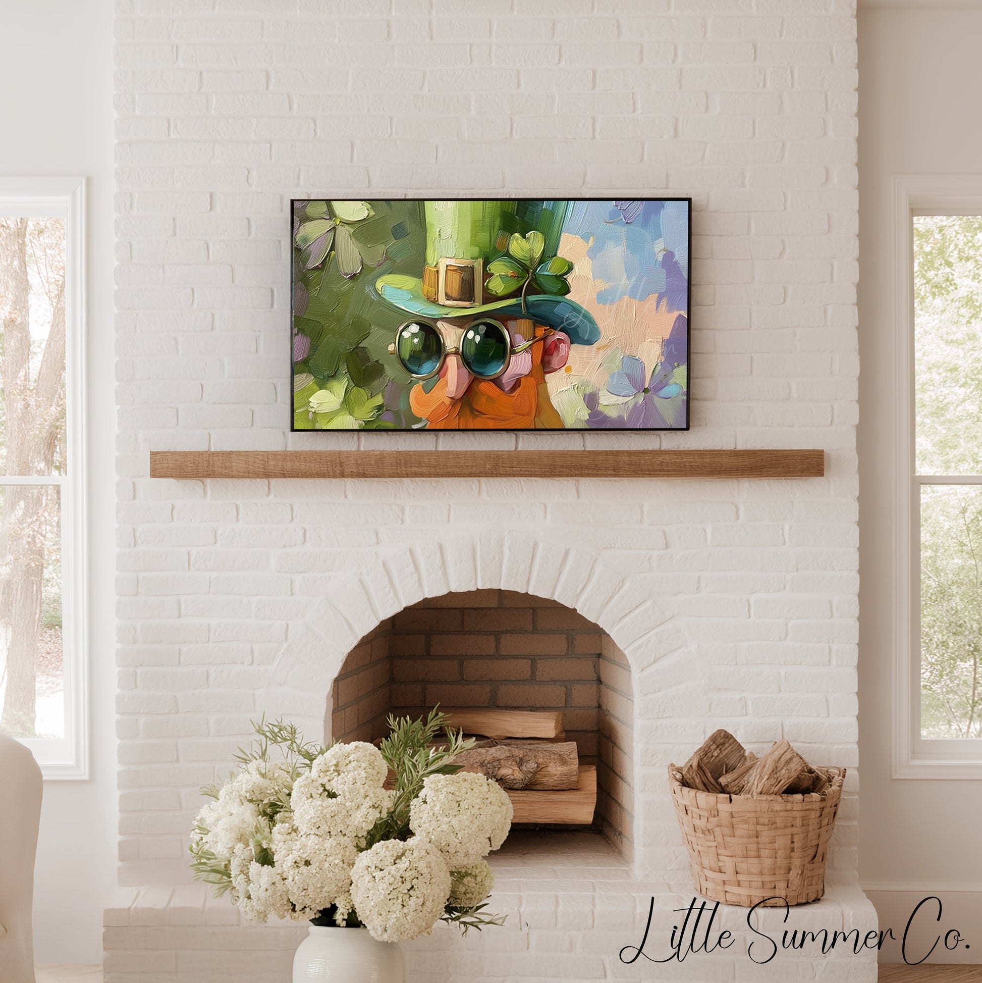 Leprechaun with Sunglasses Frame TV Art displayed on a TV