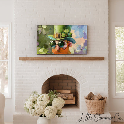 Leprechaun with Sunglasses Frame TV Art displayed on a TV