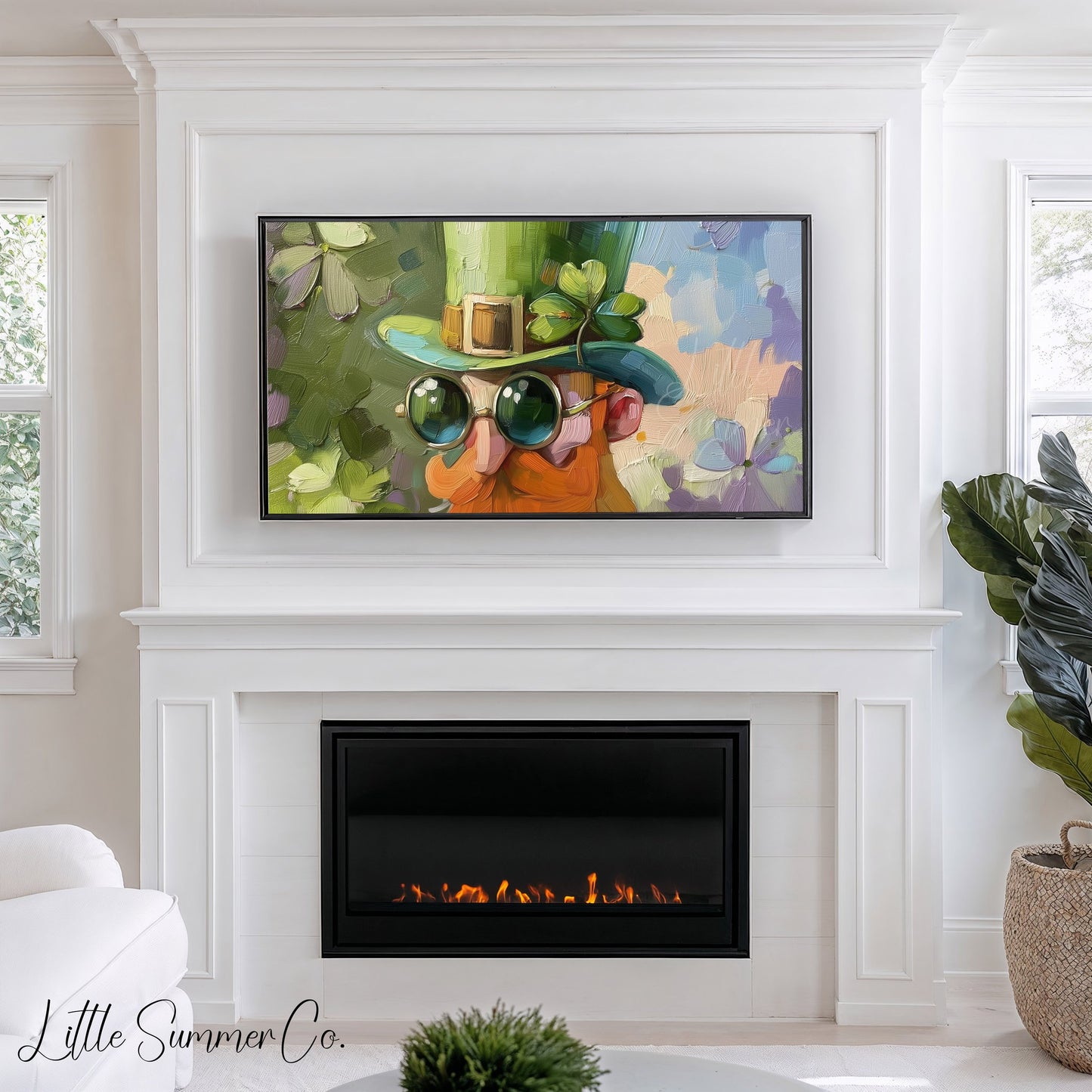 Leprechaun with Sunglasses Frame TV Art displayed on a TV