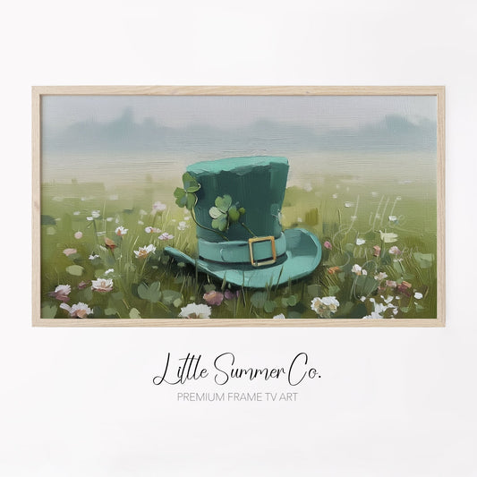 Leprechaun Hat Wildflower Meadow Frame TV Art displayed on a TV