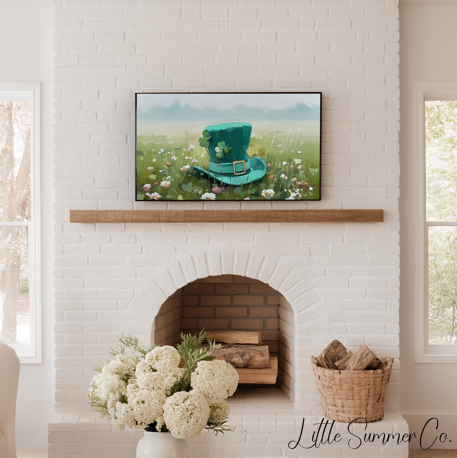Leprechaun Hat Wildflower Meadow Frame TV Art displayed on a TV