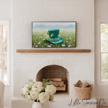 Leprechaun Hat Wildflower Meadow Frame TV Art displayed on a TV