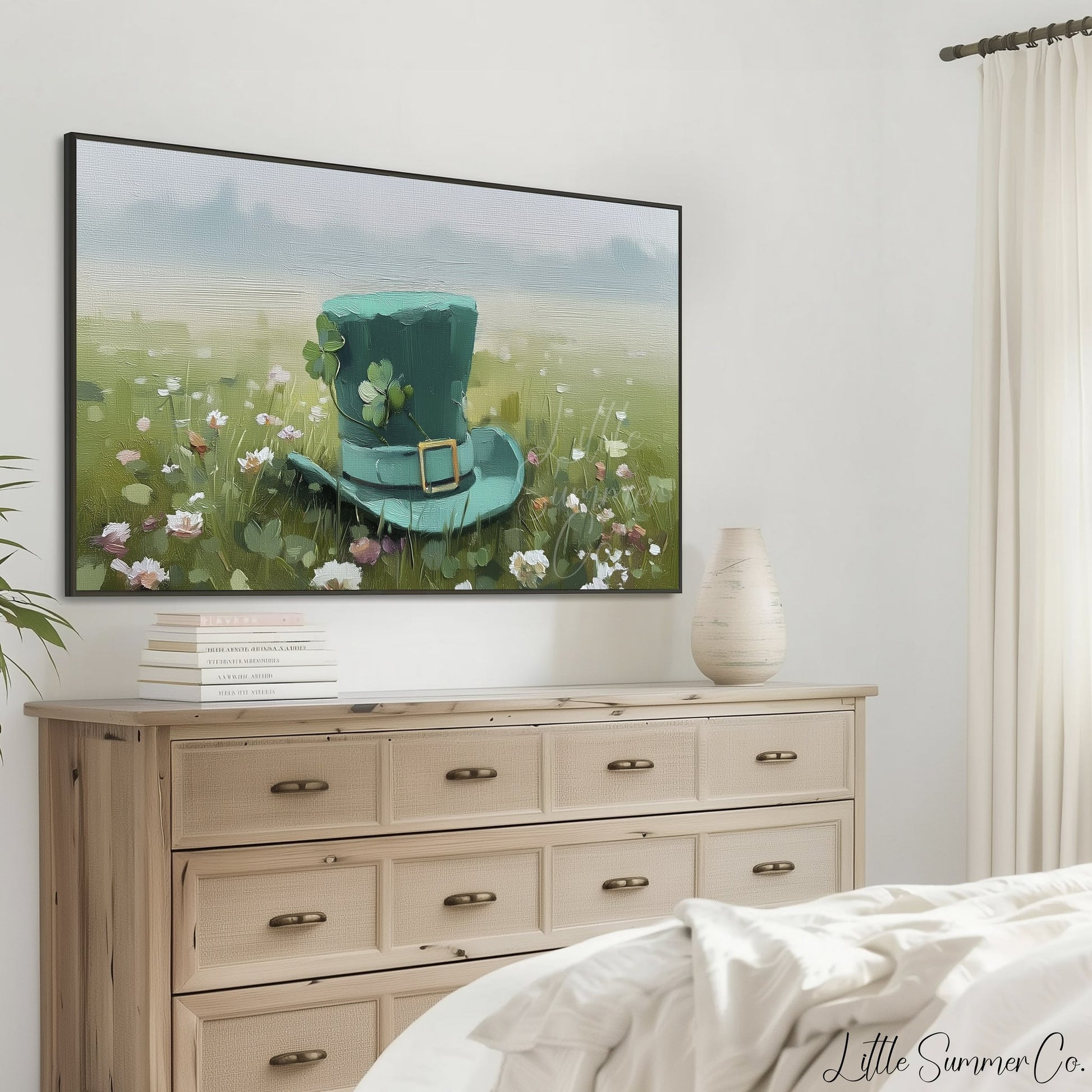 Leprechaun Hat Wildflower Meadow Frame TV Art displayed on a TV