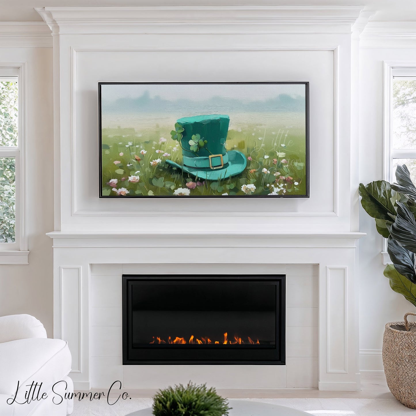 Leprechaun Hat Wildflower Meadow Frame TV Art displayed on a TV