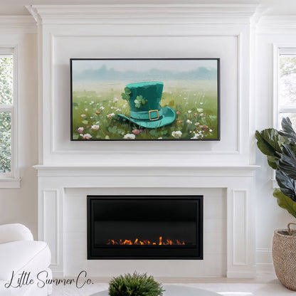 Leprechaun Hat Wildflower Meadow Frame TV Art displayed on a TV
